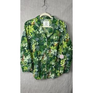 New Print Fresh Anthropologie Pajama Top Small Green Jungle Tiger Cheetah Lemur